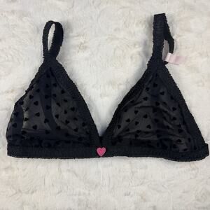Victoria's Secret Tease Heart Embroidered Mesh Bralette Black Size‎ M-DD